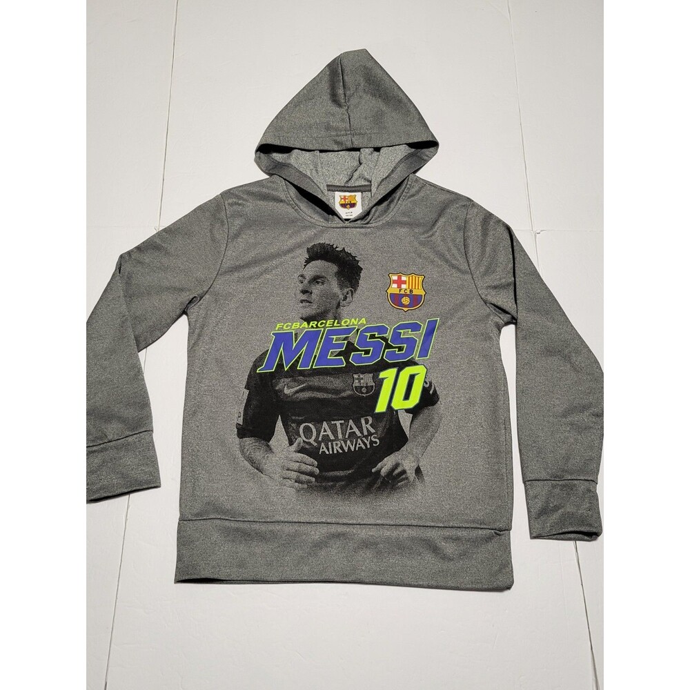 (#L3) Messi Hoodie FCB Futbol Club Barcelona #10  Boys Gray Size MM Lightweight
